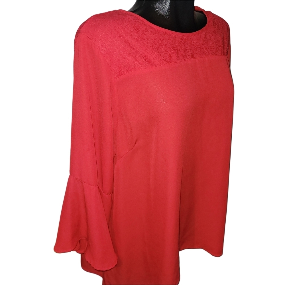 Grenier Women's Red Bell Sleeved Lace Detailed Blouse Size XL - Picture 2 of 7